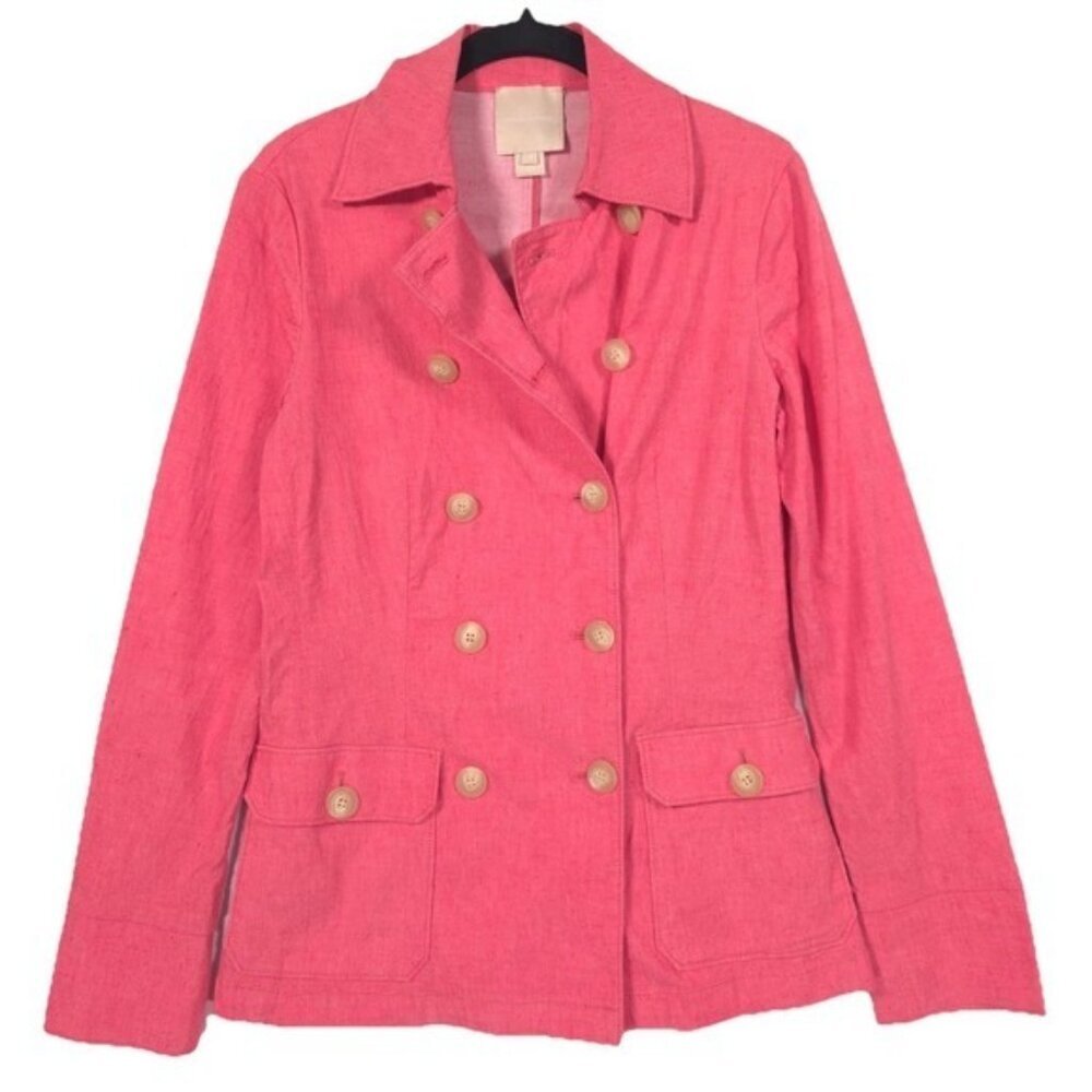 MAGASCHONI Women's LINEN Blend Jacket Blazer Button Up‎ Size 4 Pink Collared